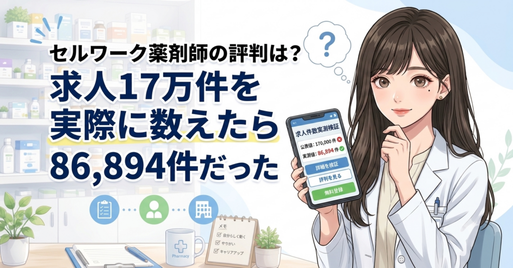 セルワーク薬剤師の評判は？求人17万件を実際に数えたら86894件だった